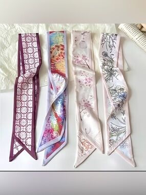 NWT Twilly Silk Scarf Set Floral Art Impressionist Bag Accessories • Bundle of 4